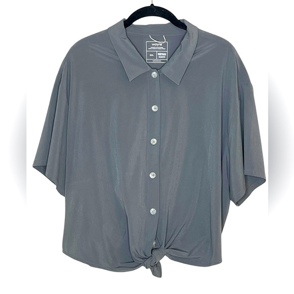 WAYRE Gray Tie Front Button Front Shirt - Picture 1 of 3